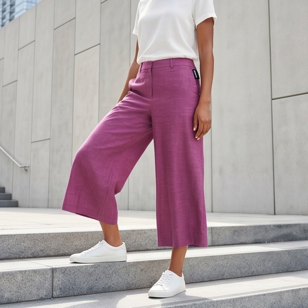 Lane Bryant 28 Gaucho Pants Purple Linen Blend Wide Leg Crop Gaucho Pants NWT